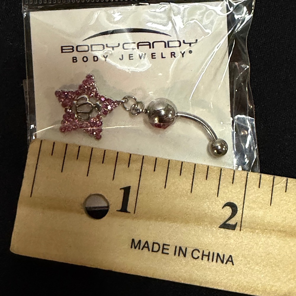 Body Candy Belly Button Ring Womens 14G Pink Star Crown Rhinestone Dangle - Picture 2 of 7